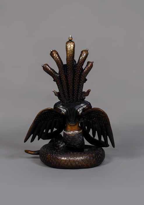 Copper Nagakanya Statue with Silver Highlights 8.7" H
