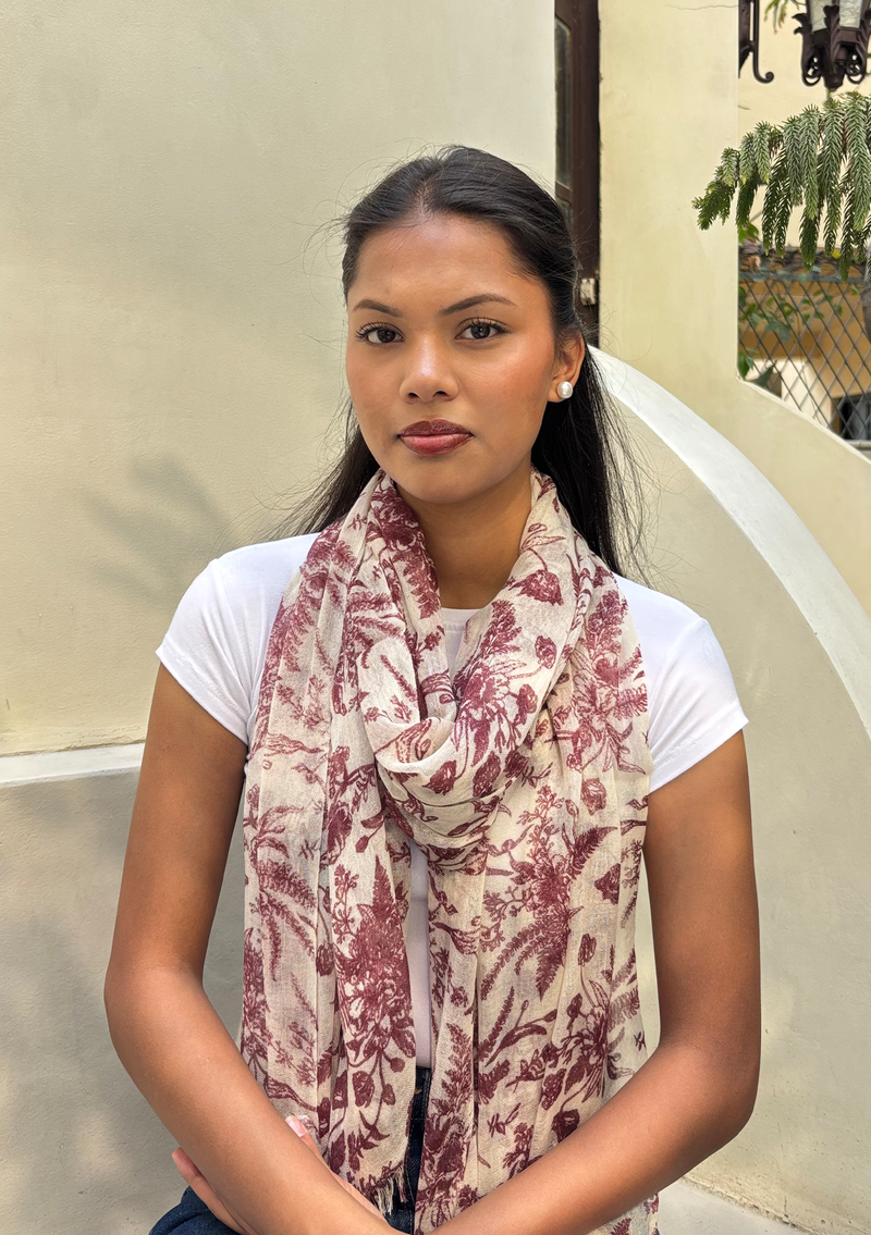 Light weight Maroon Floral Cashmere Shawl