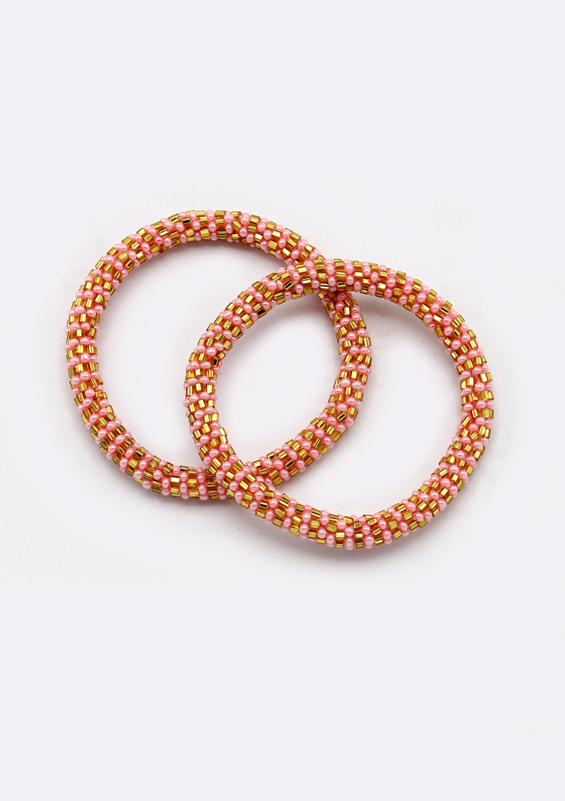 Pink and Golden Colors Swirl Glass Beads Bracelet for Kids