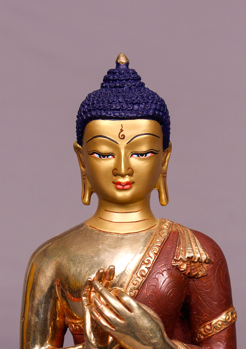 Partly Gold Plated Vairochana Statue 9" H