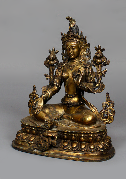 Antique Style Copper Green Tara Statue 9.25" H