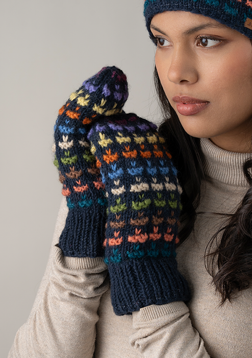 Beautiful Multicolor Handknitted Sherpa Mittens- Deep Blue
