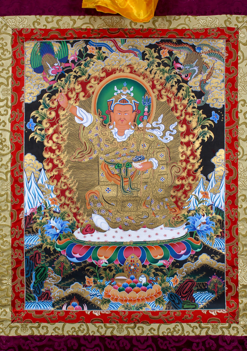 Traditional Standing Guru Rinpoche Brocade Thangka