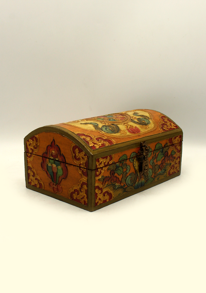 Handpainted Tibetan Wooden Dharma Wheel Optical Box