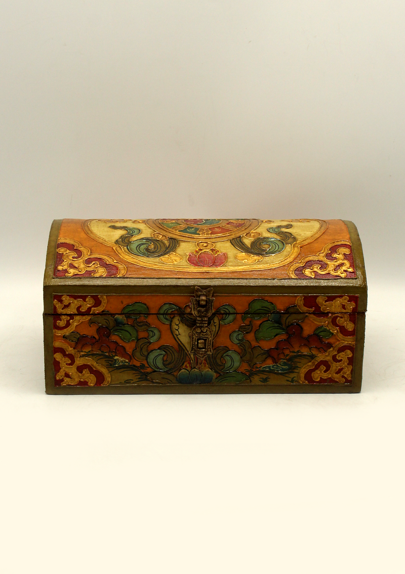 Handpainted Tibetan Wooden Dharma Wheel Optical Box