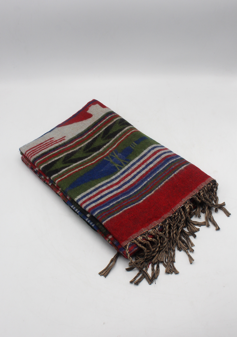 Hand loomed Red Green Woolen Shawl Nepal- Nimrat