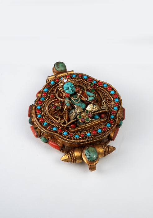 925 Silver Tibetan Ghau with Gold Plating and Stones- Green Tara & White Tara