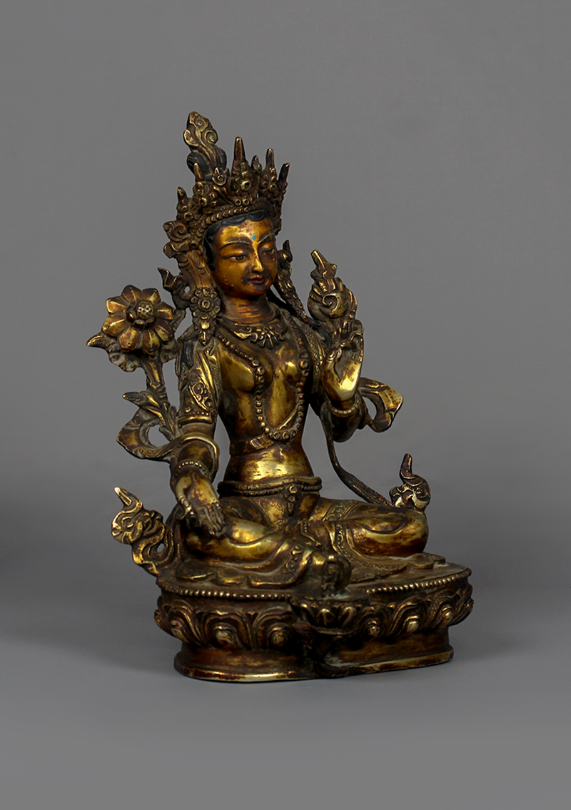 Antique Style Green Tara Statue 8.75" H