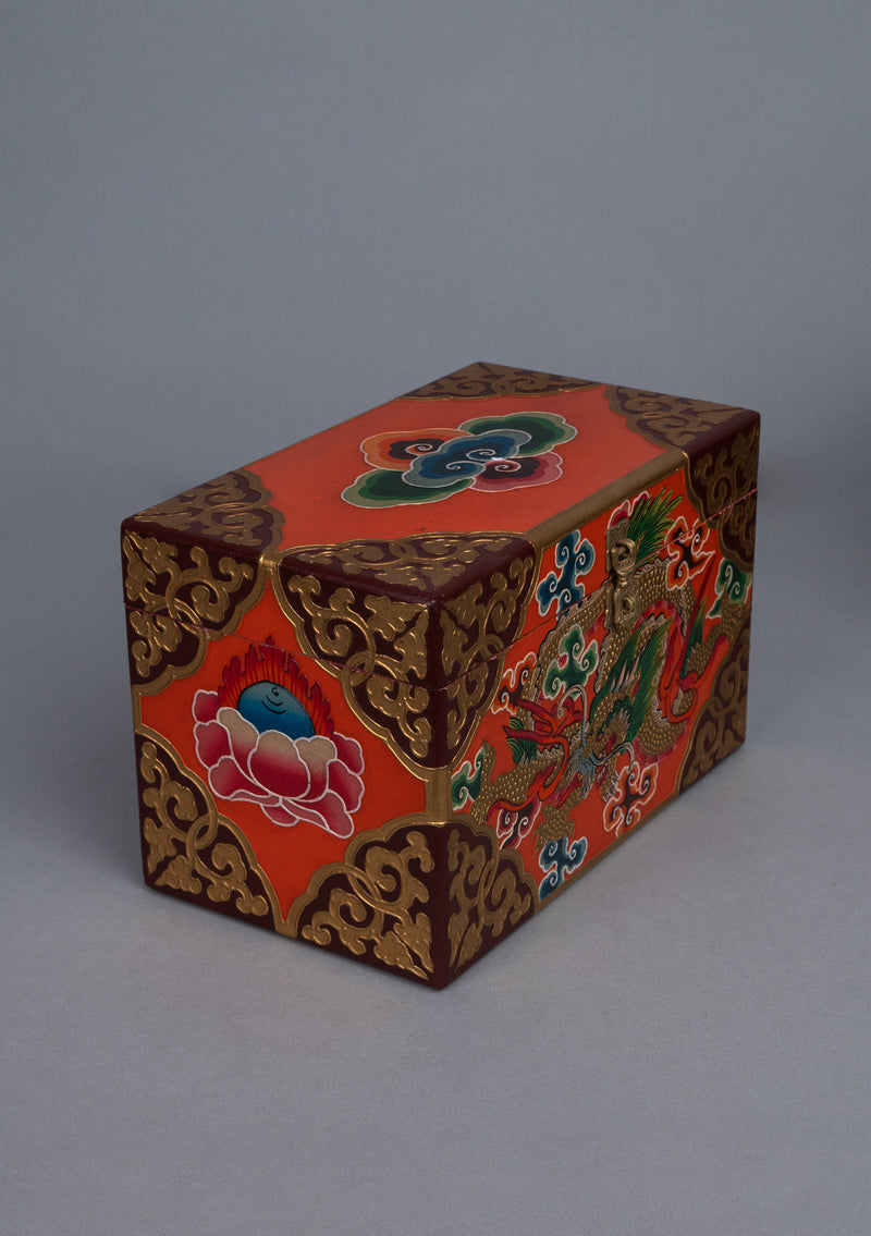 Handpainted Dragon & Tibetan Motif Wooden Altar Box