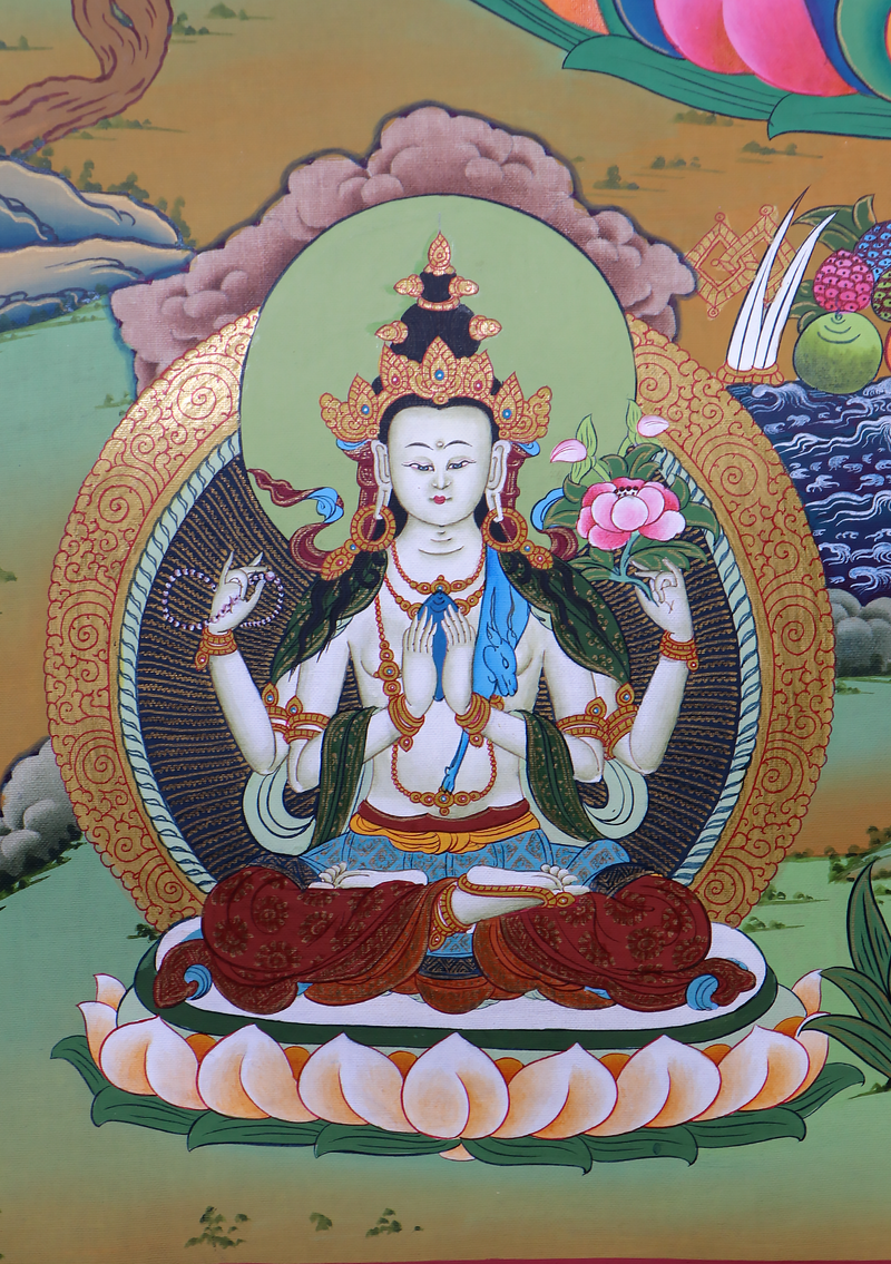 Manjushree and the Five Wisdom Deities Thangka Painting