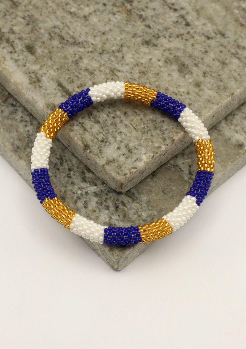 NEW 3 line Gold Blue White Beads Bracelet