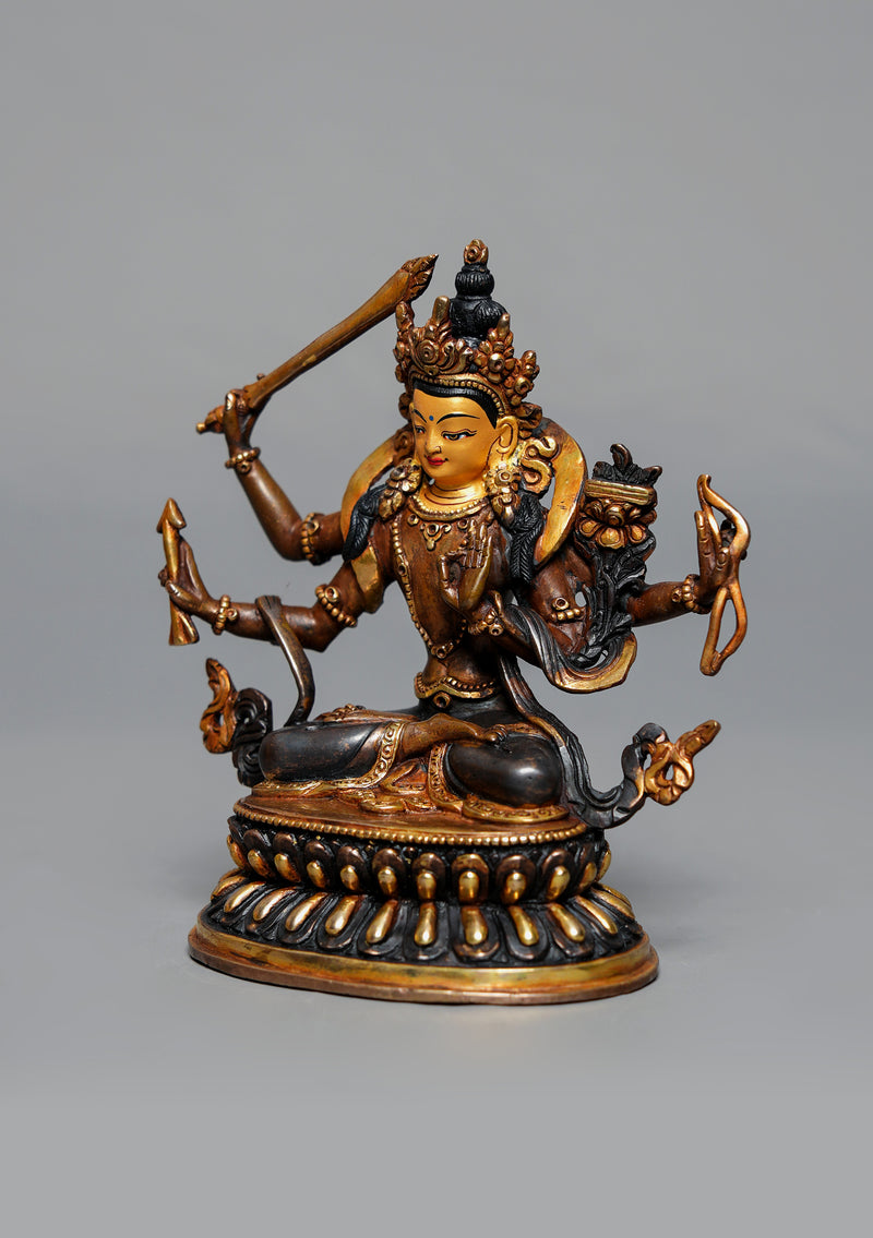 Partly Gold Plated Maha Manjushree Statue 6.25" H