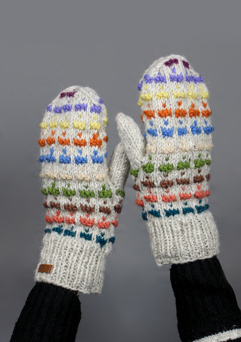 Beautiful Multicolor Handknitted Sherpa Mittens- Beige
