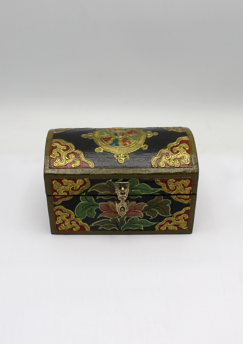 Handpainted Tibetan Wooden Optical Boxes with Dharmachakra- Medium