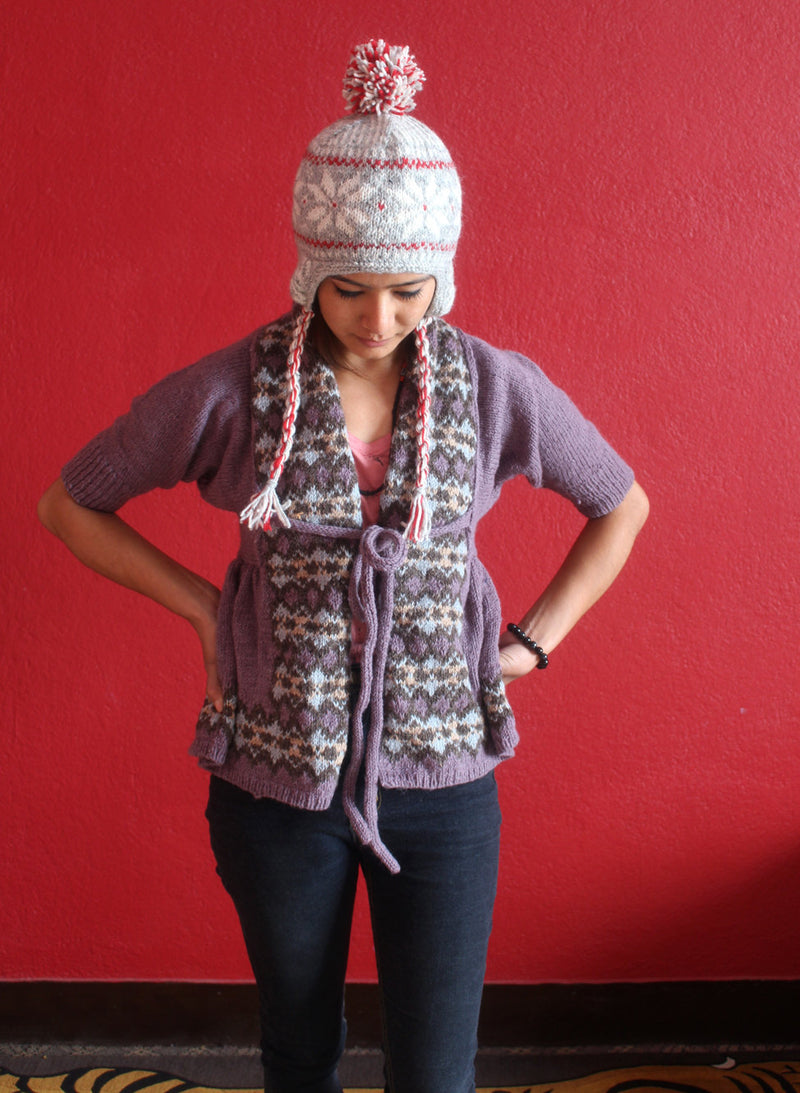 HandKnitted  Snow Flake Sherpa Woolen Cap