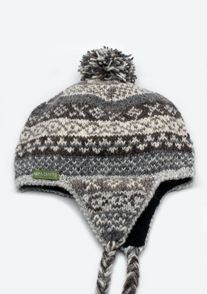 Natural Light Color Hand Knitted  Winter Sherpa Cap