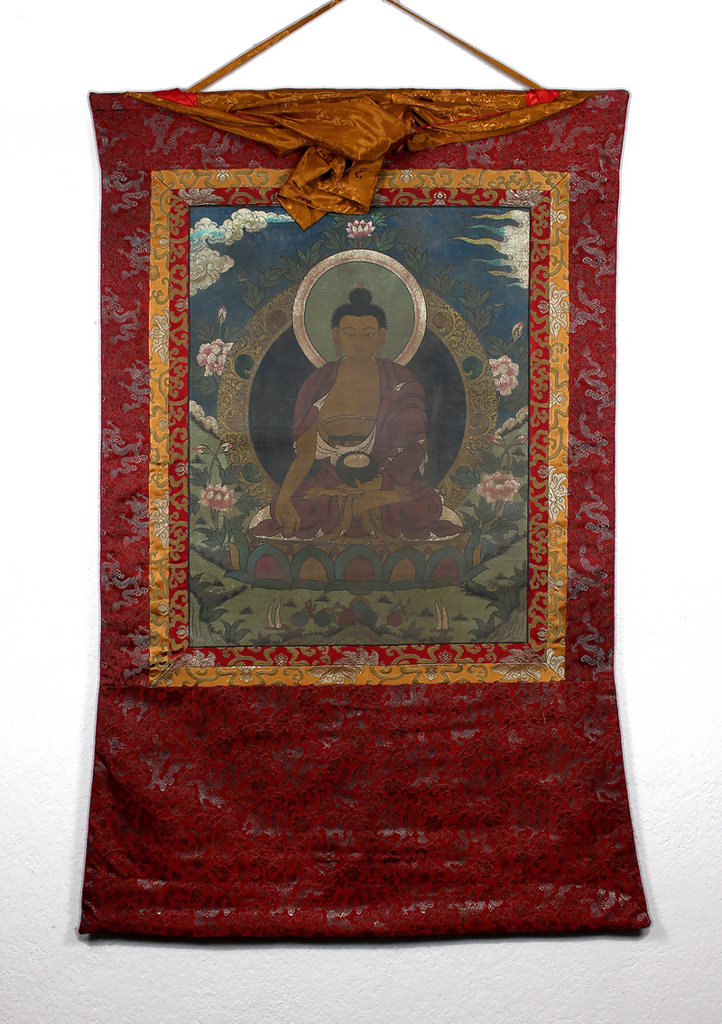 Antique Ratnasambhava Brocade Thangka Painting