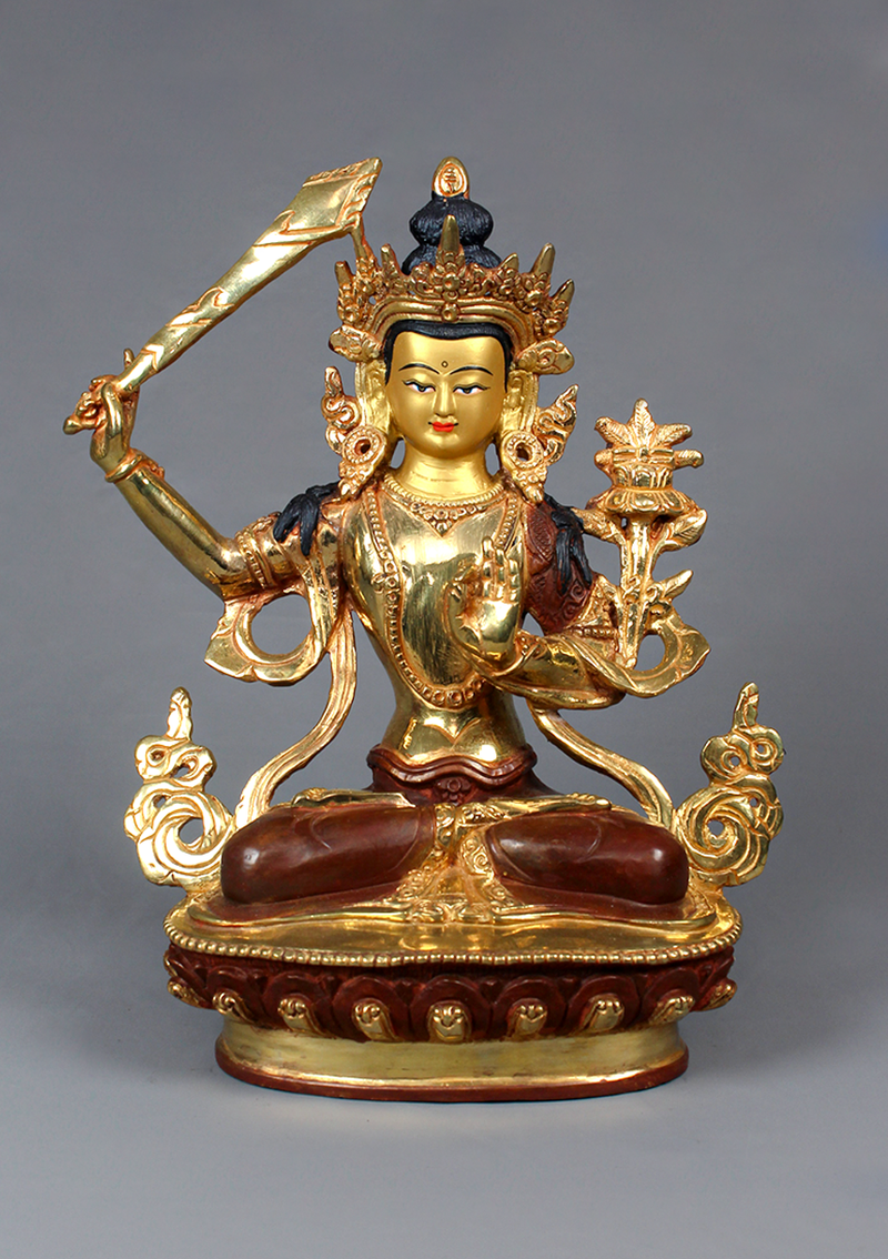 Manjushree Partly Gold Plated Coppper Statue 9"H