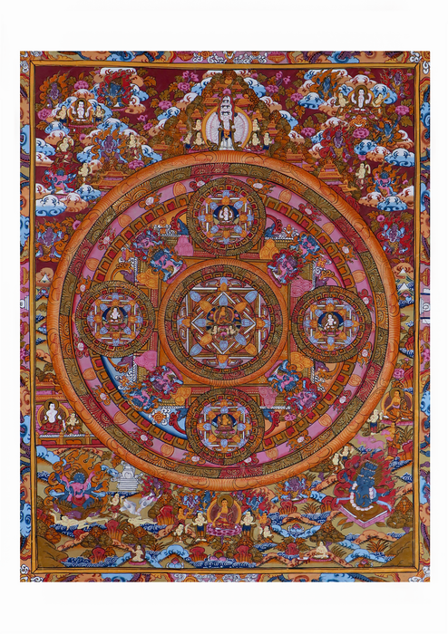 Five Mandala Brocade Thangka Painting