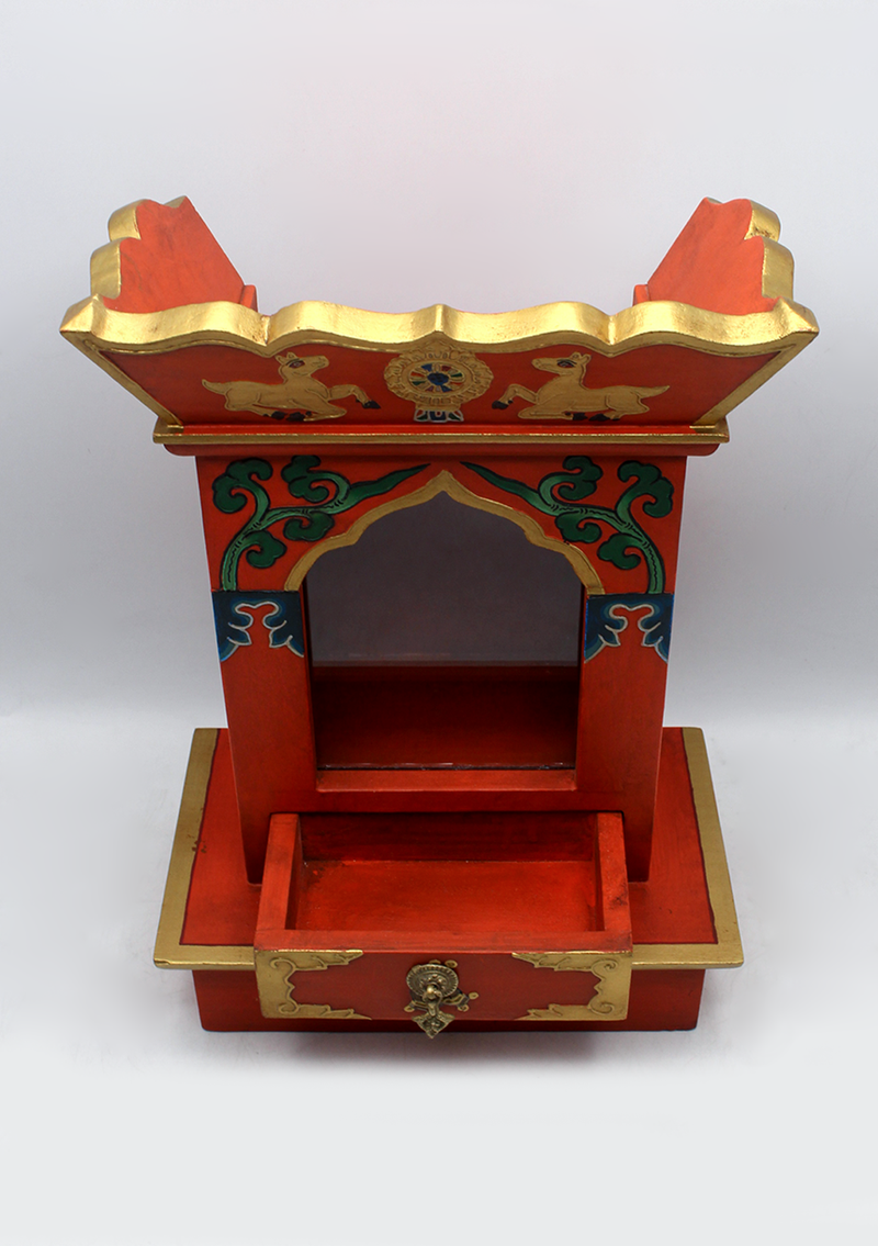 Conch Tibetan Wooden Shrine Altar Box with Glass