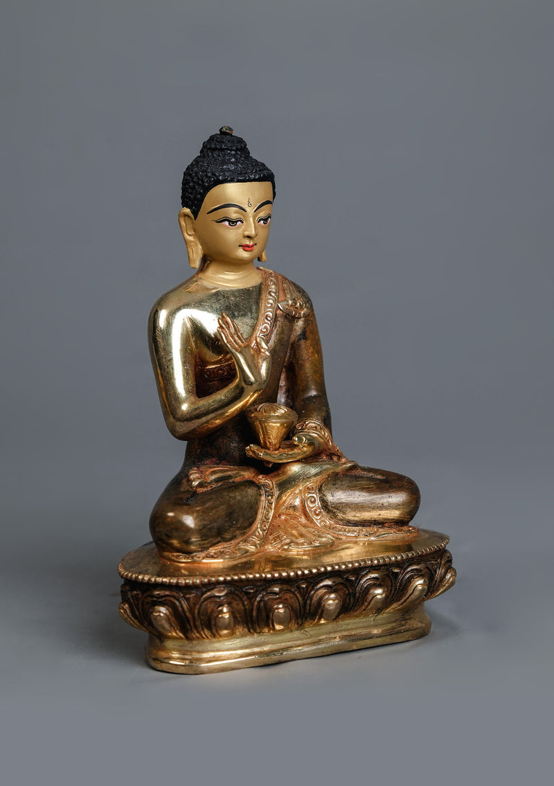 Partly Gold-Plated  Amoghasiddhi  Buddha Statue 5.5" H | Handmade in Nepal