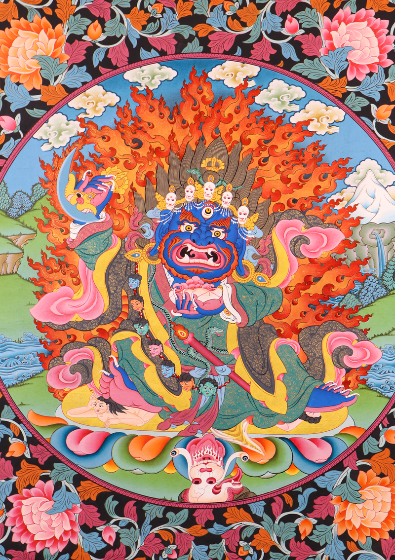 Mahakala  Thangka Painting Blue Background