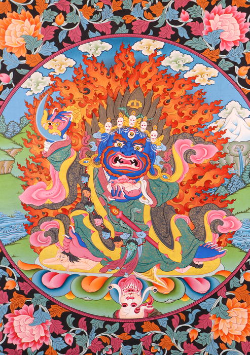 Mahakala  Thangka Painting Blue Background