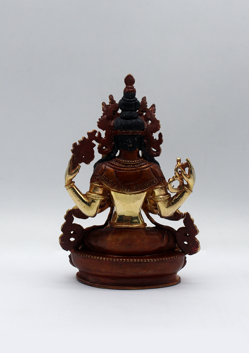 Partly Gold Plated Chenrezig Statue 5.5" H