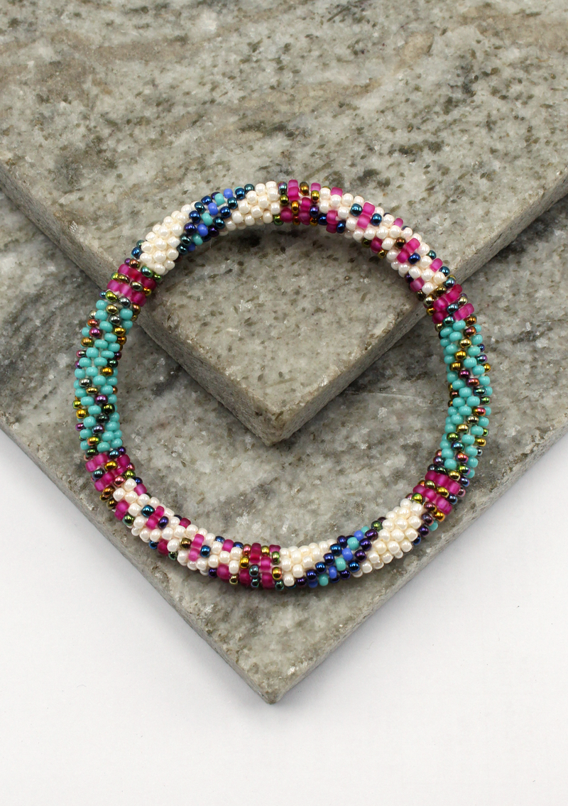 Aqua Blue Roll on Beads Bracelet