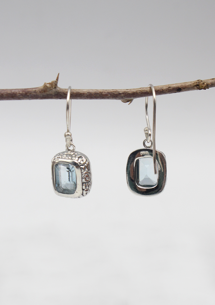 Silver Sterling Aquamarine Filigree Earrings Indonesia
