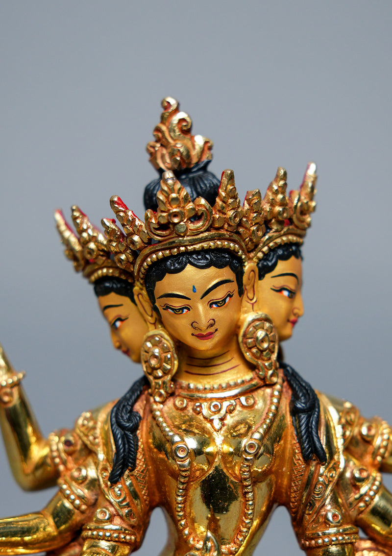 Fully Gold Plated Basundhara Statue 6.25" H