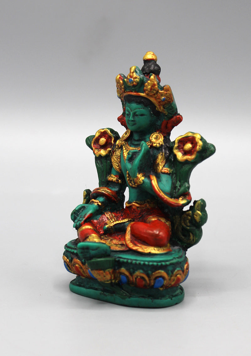 Hand Painted Green Tara Resin Statue