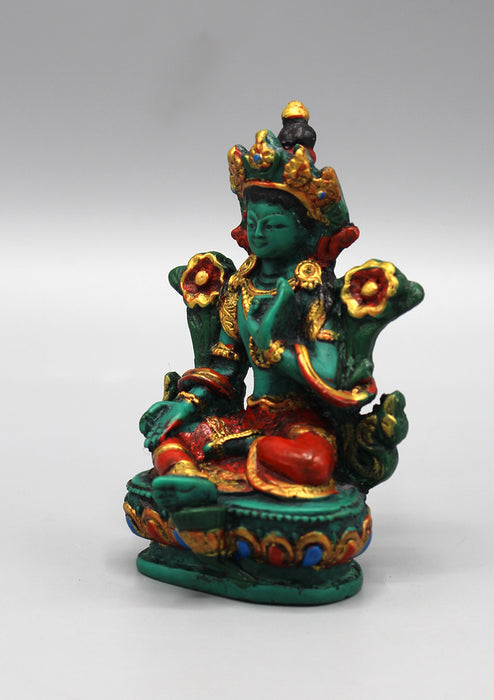 Hand Painted Green Tara Resin Statue