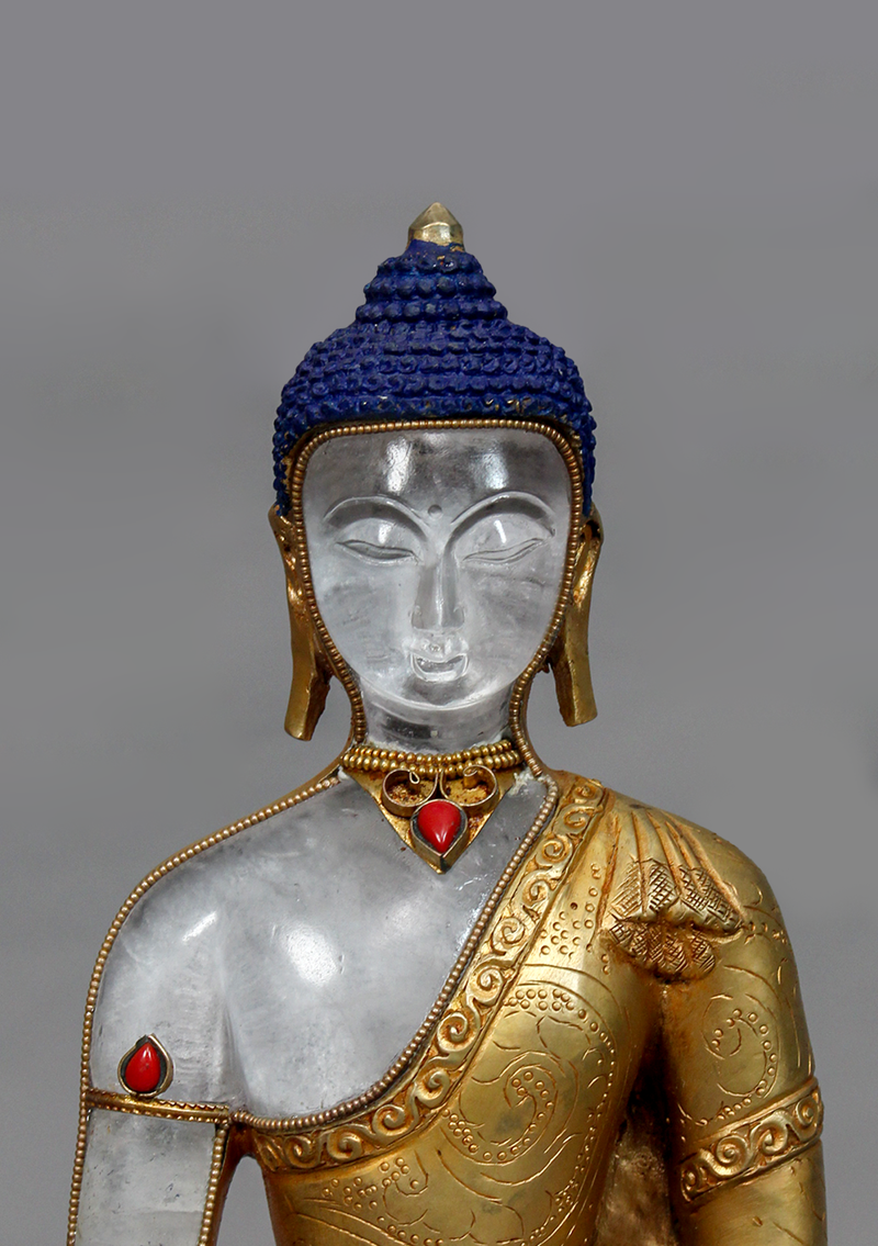 Gold Plated Crystal Shakyamuni Buddha Statue 9"H