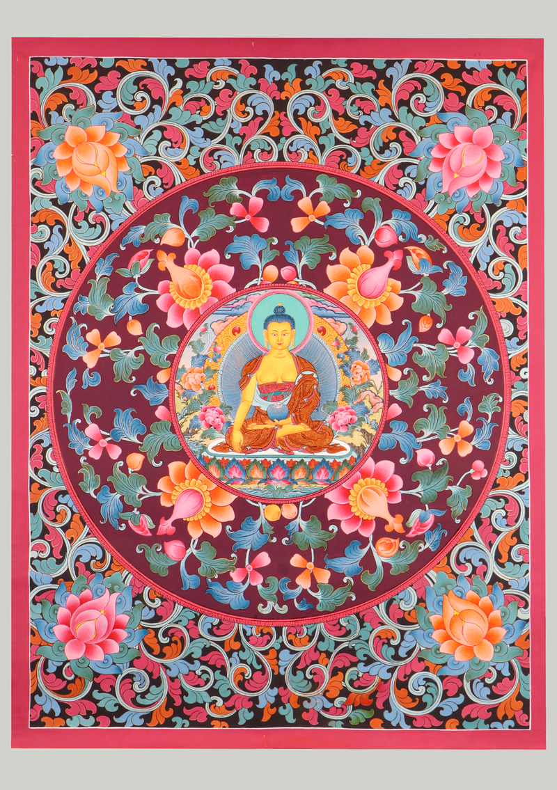 Shakyamuni Buddha  Flower Circle Thangka Painting