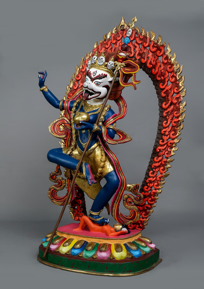 Masterarts  Partly Gold Plated Handpainted Standing Simhamukha Statue