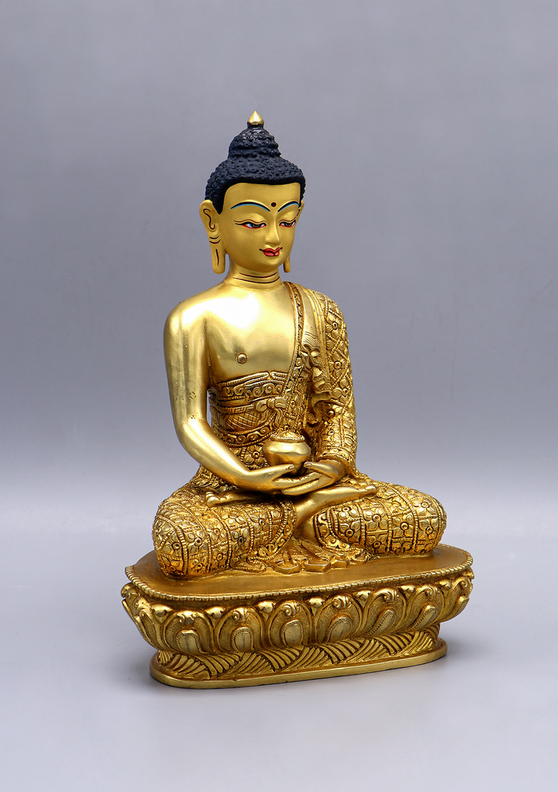 Gold Plated Amitabha Buddha Statue 8"H