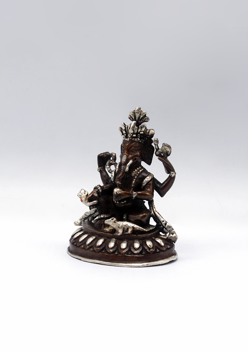 Copper Silverplated Ganesha Statue 3.5"H