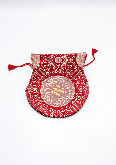 Endless Knot Brocade Drawstring Multicolor Mala Bag Pouch
