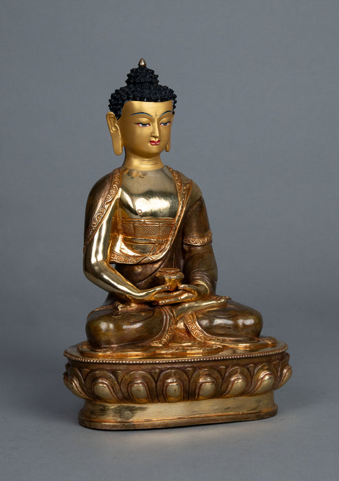Partly Gold Plated Shakyamuni Buddha Statue 12.5"H