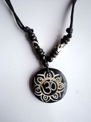 Om In A Flower Bone Pendant Necklace