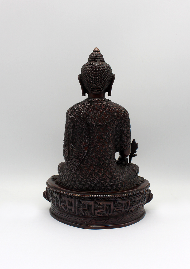 Copper Medicine Buddha Carved Statue 9" H