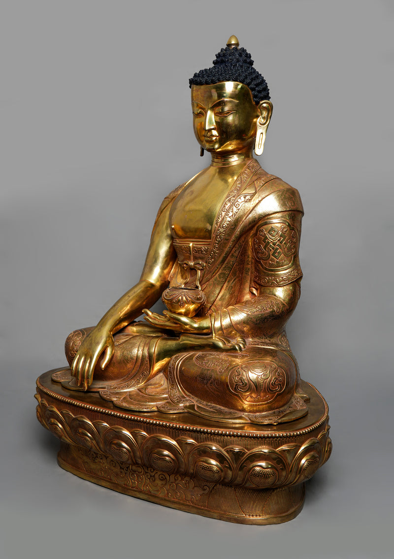 Gold Plated Hand-Carved Shakyamuni Buddha Statue – 2.6 Ft