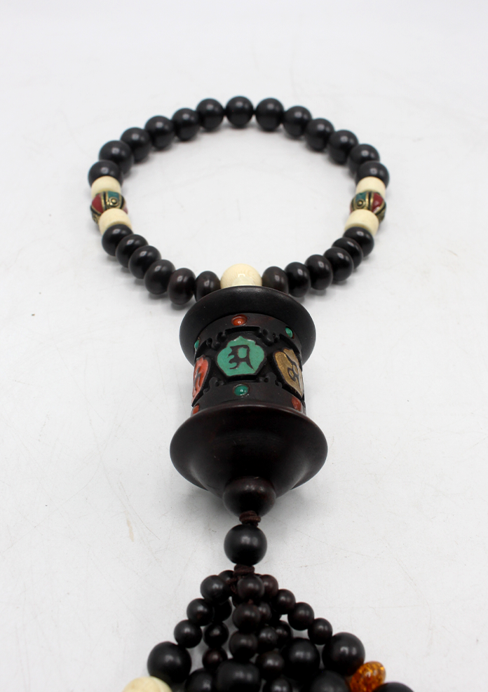 Tibetan Prayer Wheel Carved Wooden Car Hanging Amulet