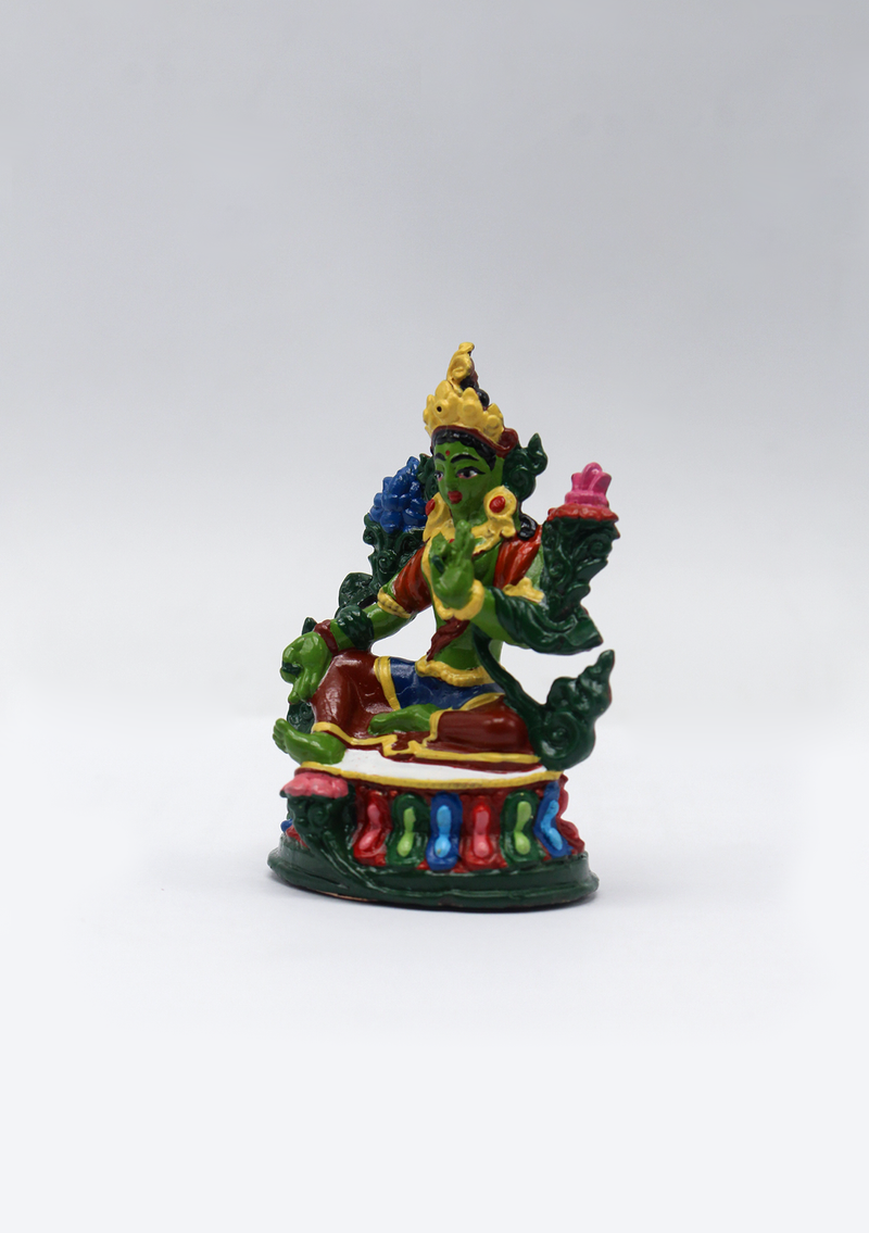 Hand Painted Copper Green Tara Statue 2.5"H