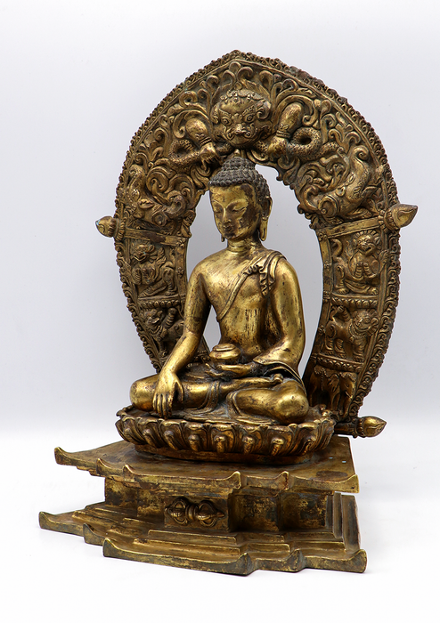 Antique 24 K Shakyamuni Buddha Statue with Frame 13"H