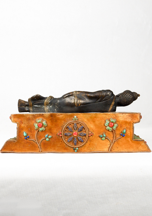Bronze Nirvana Buddha Sculpture adorned with Gemstones