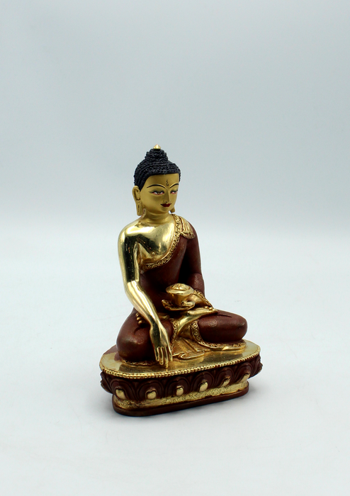 Partly Gold Plated Copper Shakyamuni Buddha Statue 5.3"H