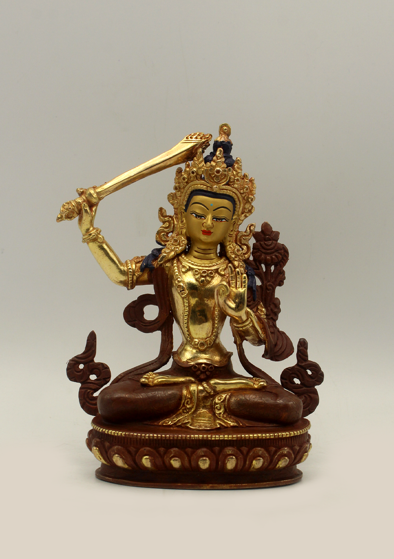 Partly Gold Plated Manjushri Statue 5.5" H