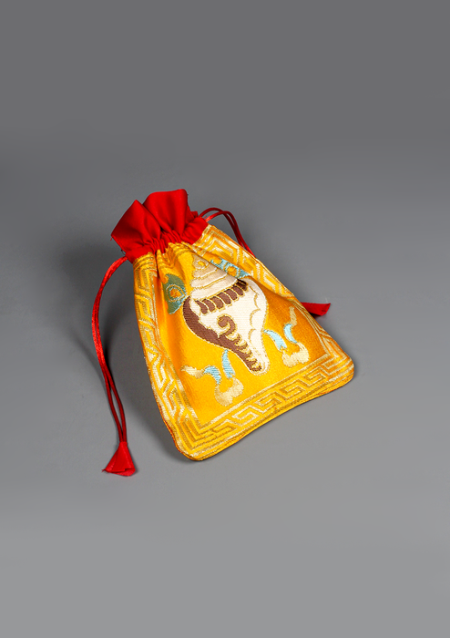 Conch Brocade Drawstring Mala Bag